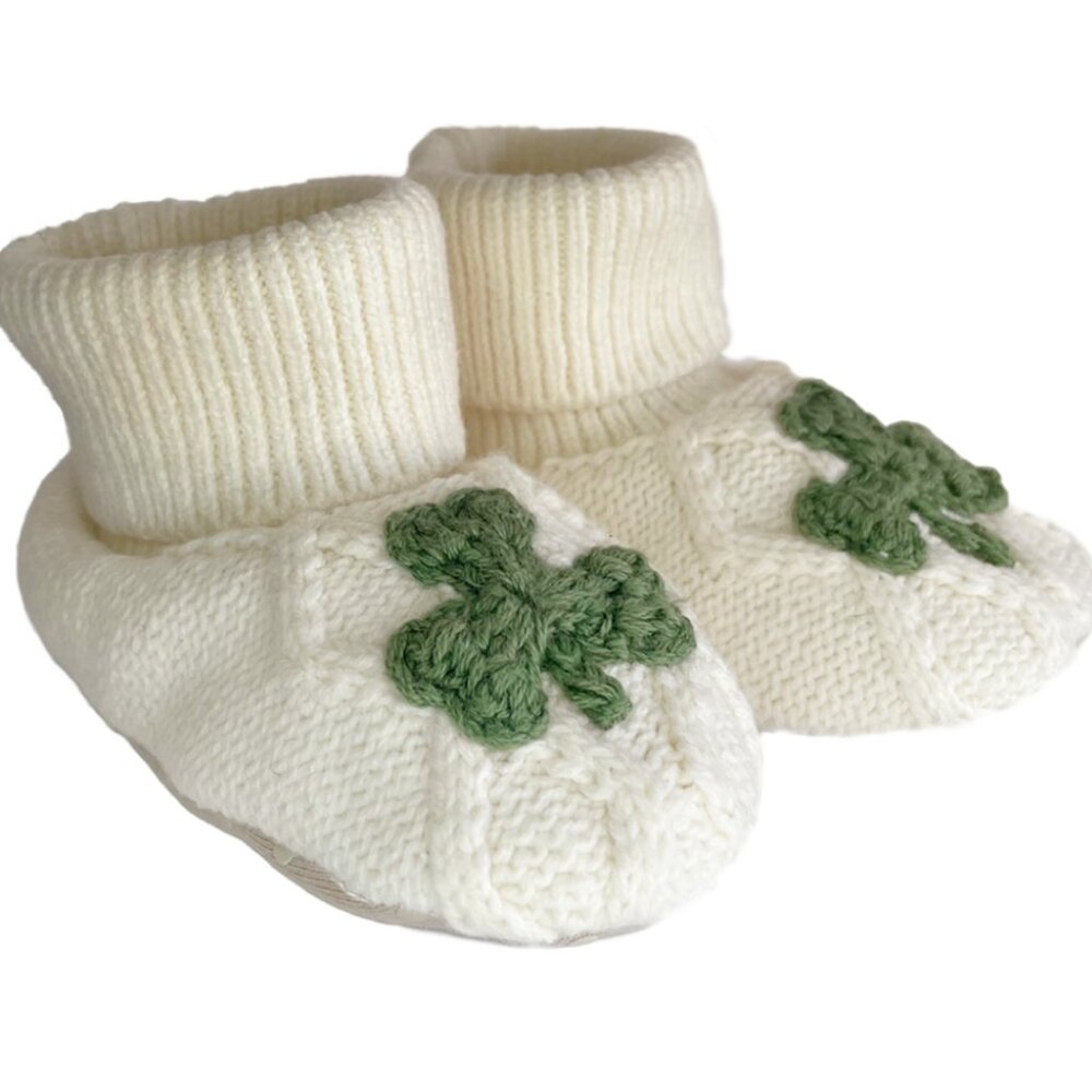 Patrick Francis Baby Booties with Shamrock Aran Style Knit St. Patty's St. Paddy